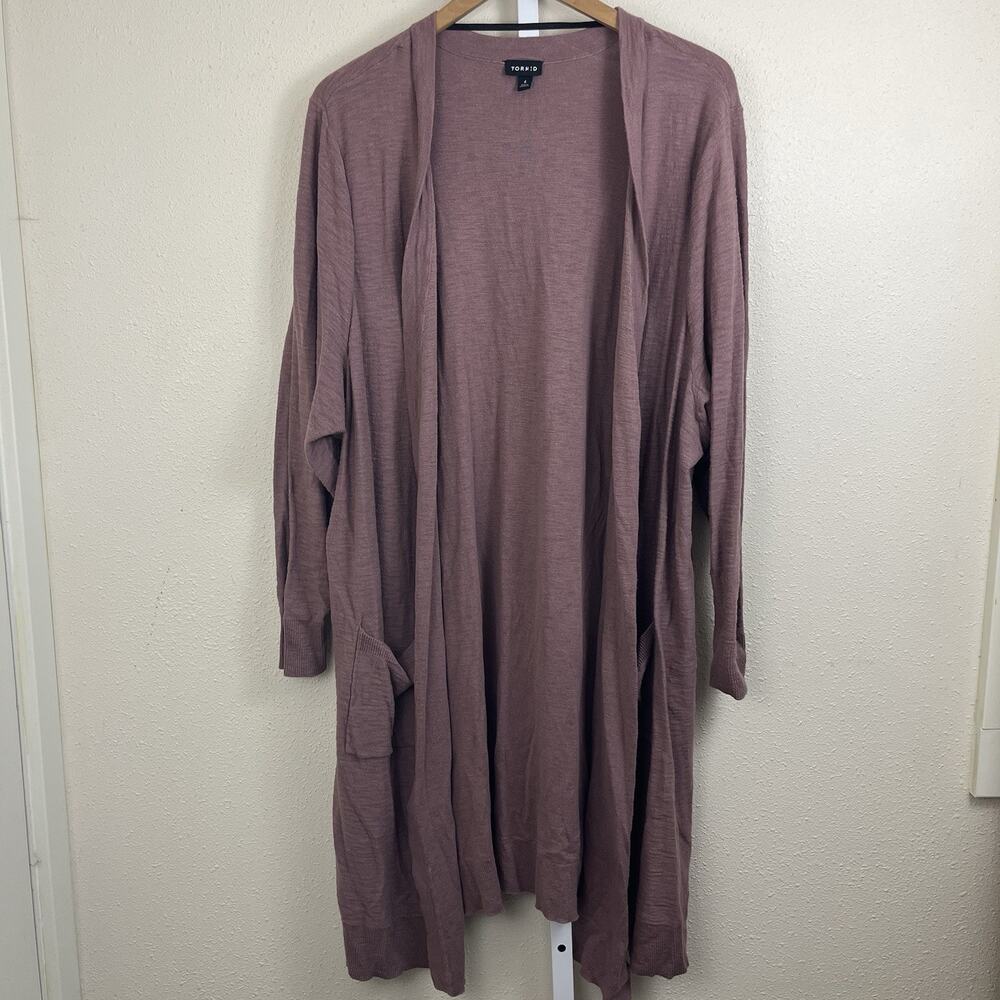 Torrid Slub Open Front Duster Cardigan Womens Plus Size 4 4X Rose Taupe Longline - Picture 3 of 6